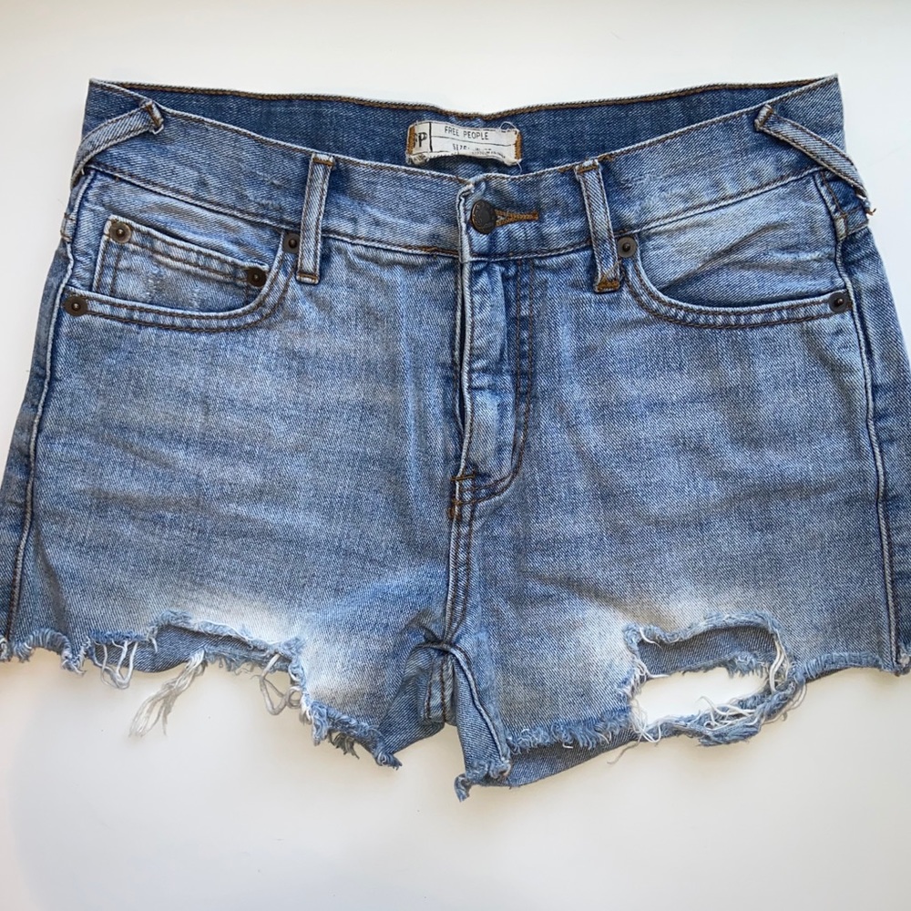 FREE PEOPLE High-rise Distressed Denim Shorts